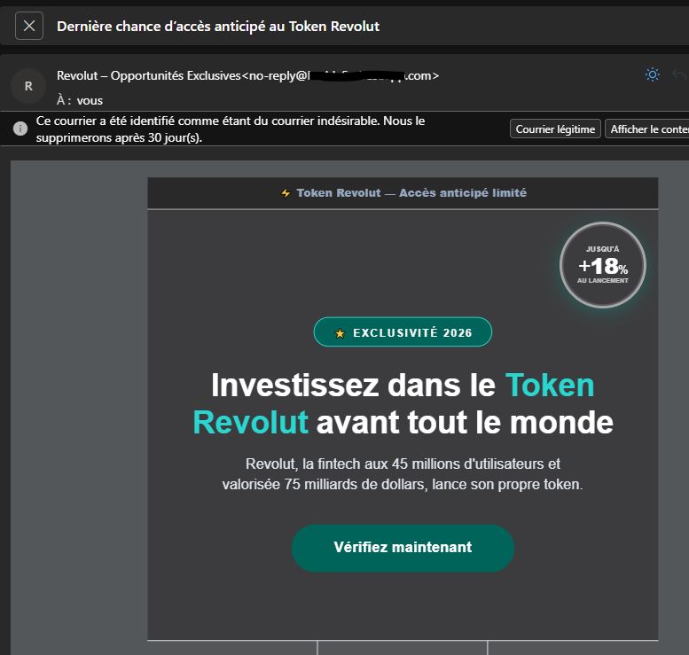 Mail de phishing se faisant passer pour Revolut